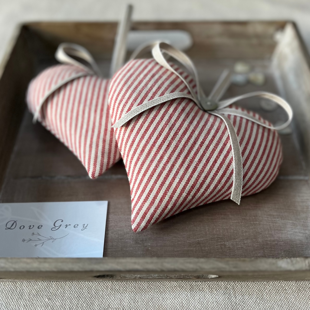 Emian | Lavender Heart in Red Piping Stripe Cotton by Susie Watson Designs