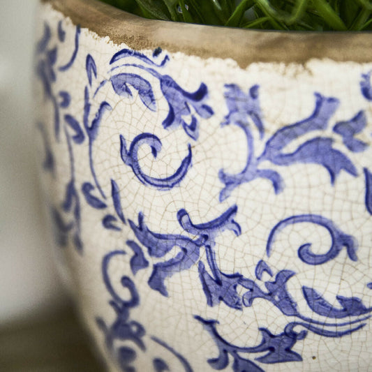 Emian | Vintage Style Solene Blue Botanical Indoor Outdoor Garden Planter