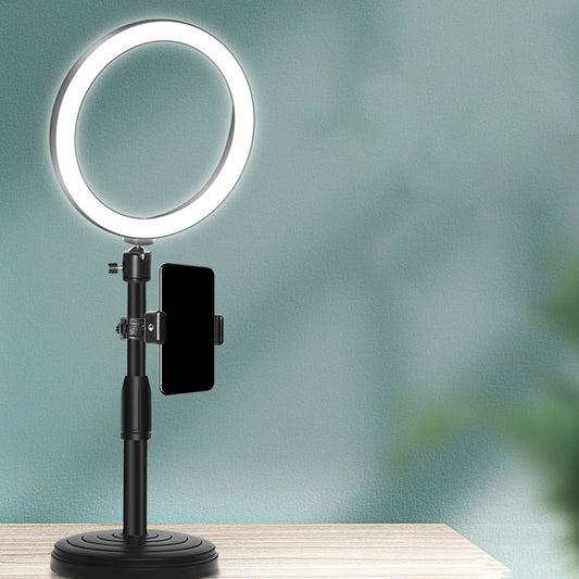 Koadclo | Minimalist Circular Makeup Lamp – USB LED Fill Light with Metal Phone Holder, Black
