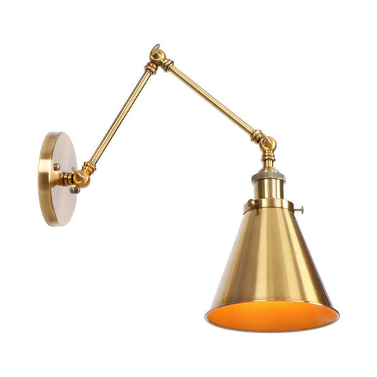 koadclo | Iron Brass Wall Lighting – Antique Swing Arm Wall Lamp with Scalloped/Horn/Cone Shade (6" / 8" Width)
