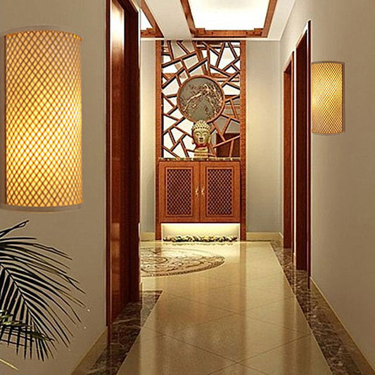 Koadclo | Half-Cylindrical Flush Mount Wall Lamp - Minimalist Bamboo Hallway Light in Beige