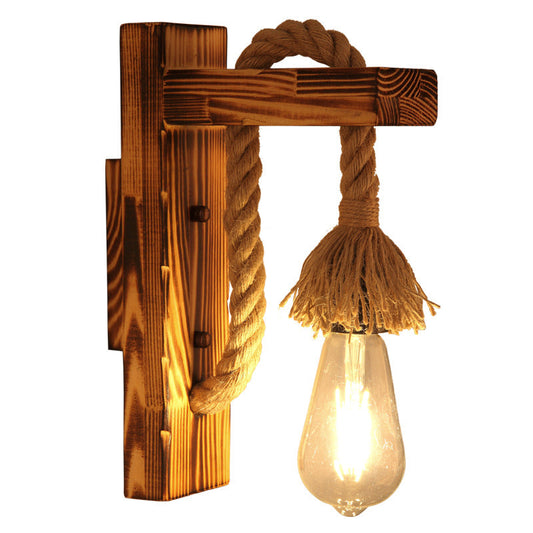 Koadclo | Wood Wall Mounted Light – Industrial Brown Rectangular Rope Light Fixture