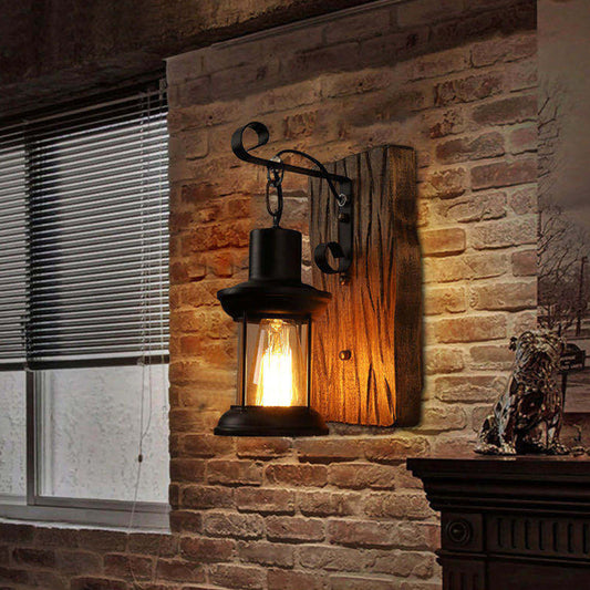 Koadclo | Industrial Lantern Wall Mount Light - Iron with Clear Glass Shade