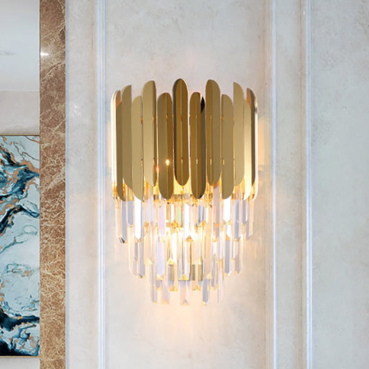 Koadclo | Stacked Wall Light – Modernist Brass Metal Lamp with Clear Crystal Block