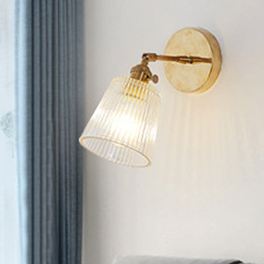 Koadclo | Ribbed Glass Wall Lamp – Industrial Brass Cone Light Fixture for Living Room