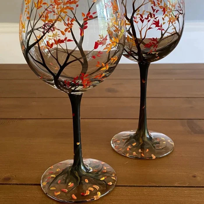koadclo | Hand Painted Four Seasons Tree Wine Glasses – Unique Art Crystal Stemware Set