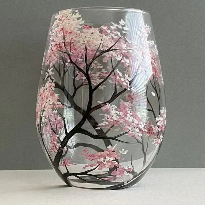 Amtn Club | Hand Painted Four Seasons Tree Wine Glasses – Unique Art Crystal Stemware Set