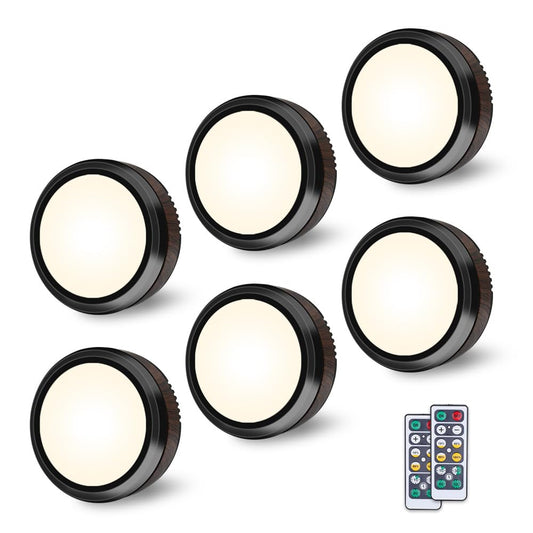 Koadclo | Remote Control LED Puck Light – Dimmable Battery-Operated Under Cabinet Light, 6 Pack Natural White