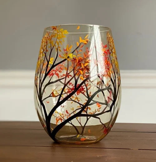Amtn Club | Hand Painted Four Seasons Tree Wine Glasses – Unique Art Crystal Stemware Set