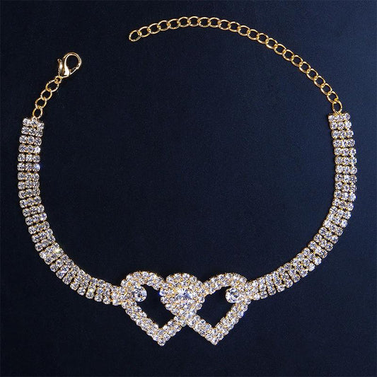 Koadclo | Fashion Rhinestone Double Heart Anklet