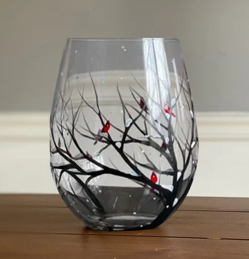 Amtn Club | Hand Painted Four Seasons Tree Wine Glasses – Unique Art Crystal Stemware Set