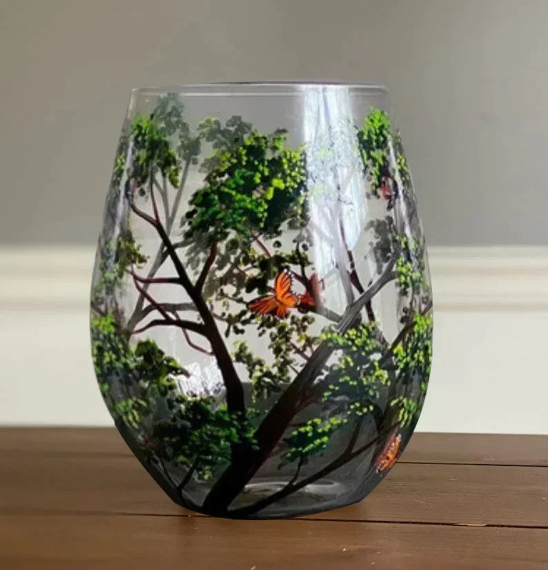 Amtn Club | Hand Painted Four Seasons Tree Wine Glasses – Unique Art Crystal Stemware Set