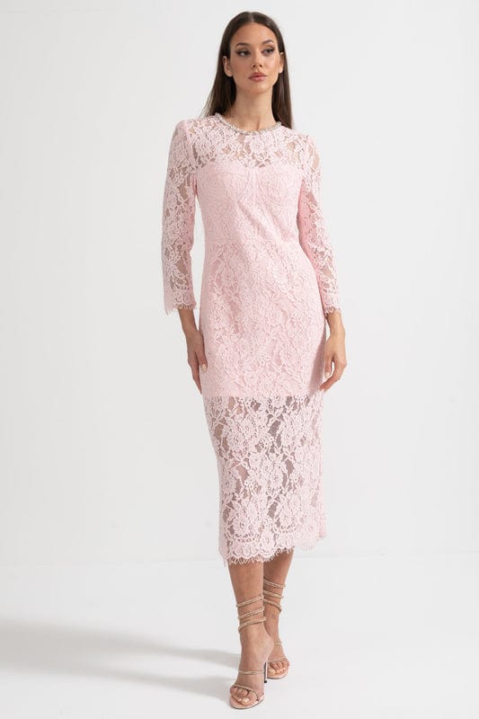 Amarisse | Soft Pink Lace Maxi Dress with Timeless Elegance by Koadclo