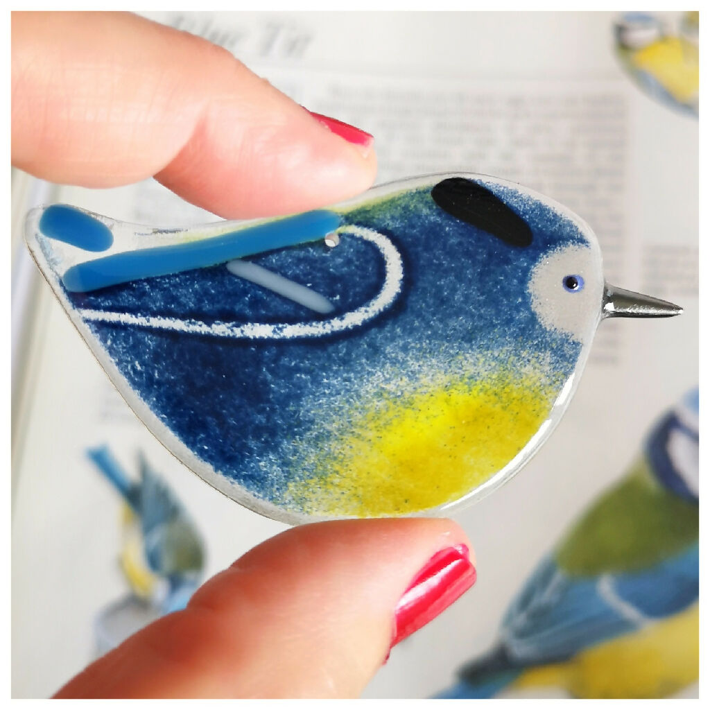 Emian | Blue-tit, a hanging glass bird decoration