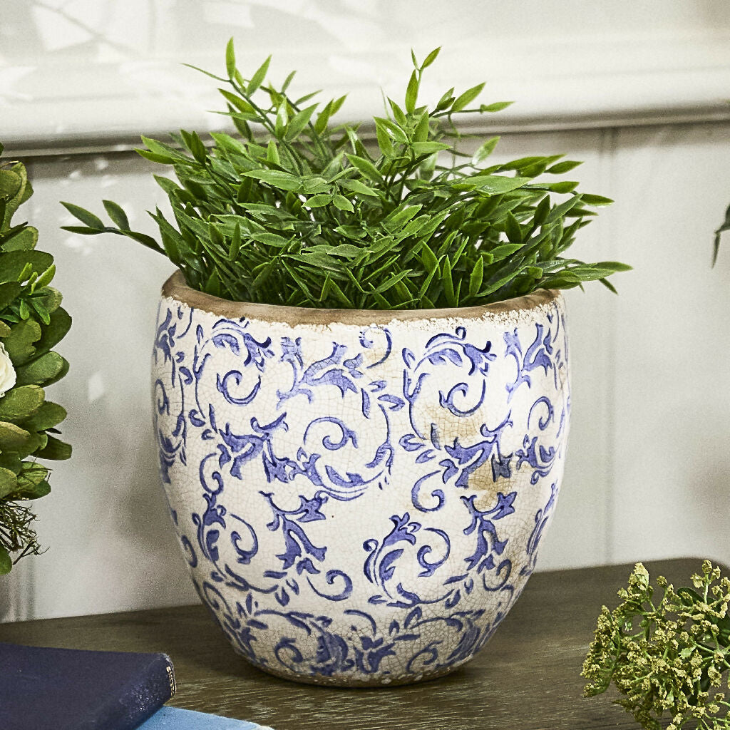 Emian | Vintage Style Solene Blue Botanical Indoor Outdoor Garden Planter
