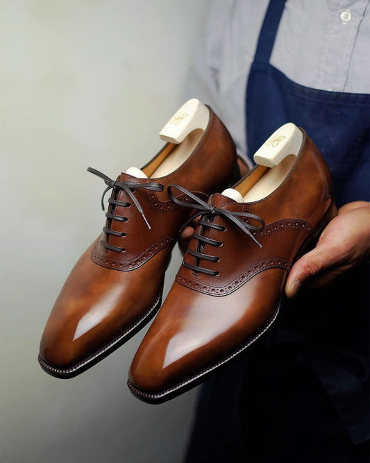 Elowen | Men’s Tan Leather Brogue Oxfords