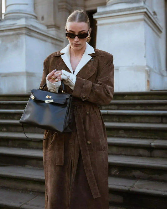 Elvira | Women’s Suede Trench Coat – Classic Elegance for Cooler Days