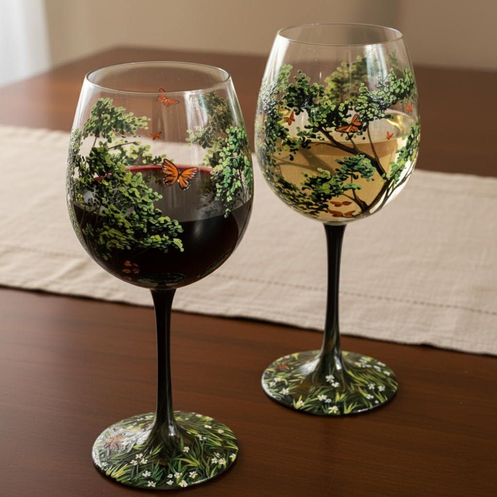 Amtn Club | Hand Painted Four Seasons Tree Wine Glasses – Unique Art Crystal Stemware Set