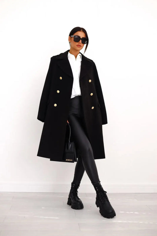Hunder | Women’s Double-Breasted Wool Coat – Stylish & Comfortable