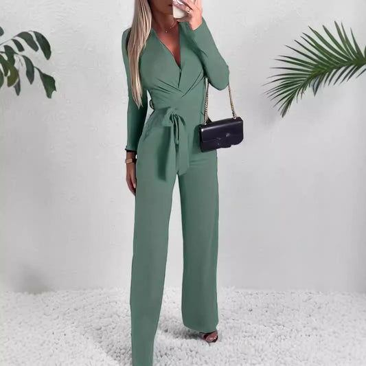Jennive | Women’s Wrap V-Neck Wide-Leg Jumpsuit