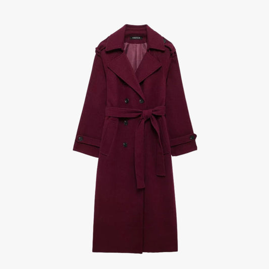 Jhoana | Women’s Elegant Bordeaux Trench Coat with Belt