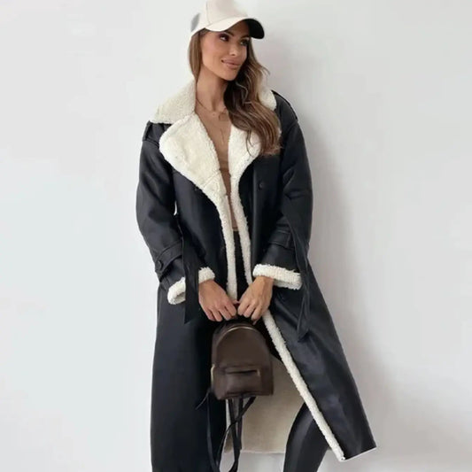 Lunie | Women’s Long Coat with Fur & Leather Accents