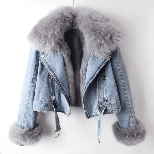 Mona | Women’s Urban Elegance Denim & Fur Jacket