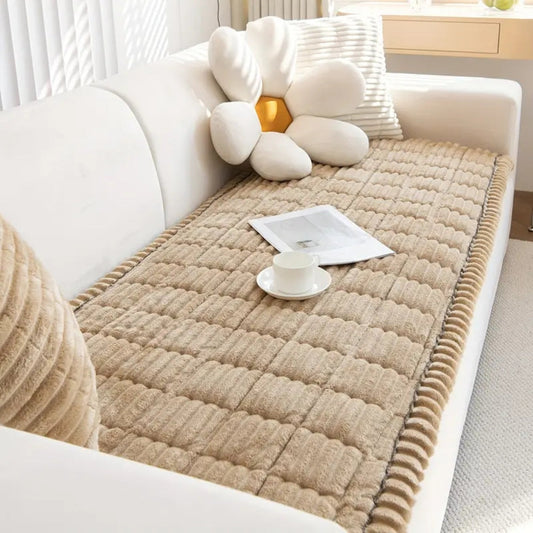 koadclo | Plush Pleated Edges Sofa Cover – Soft Stretch Couch Protector for Living Room