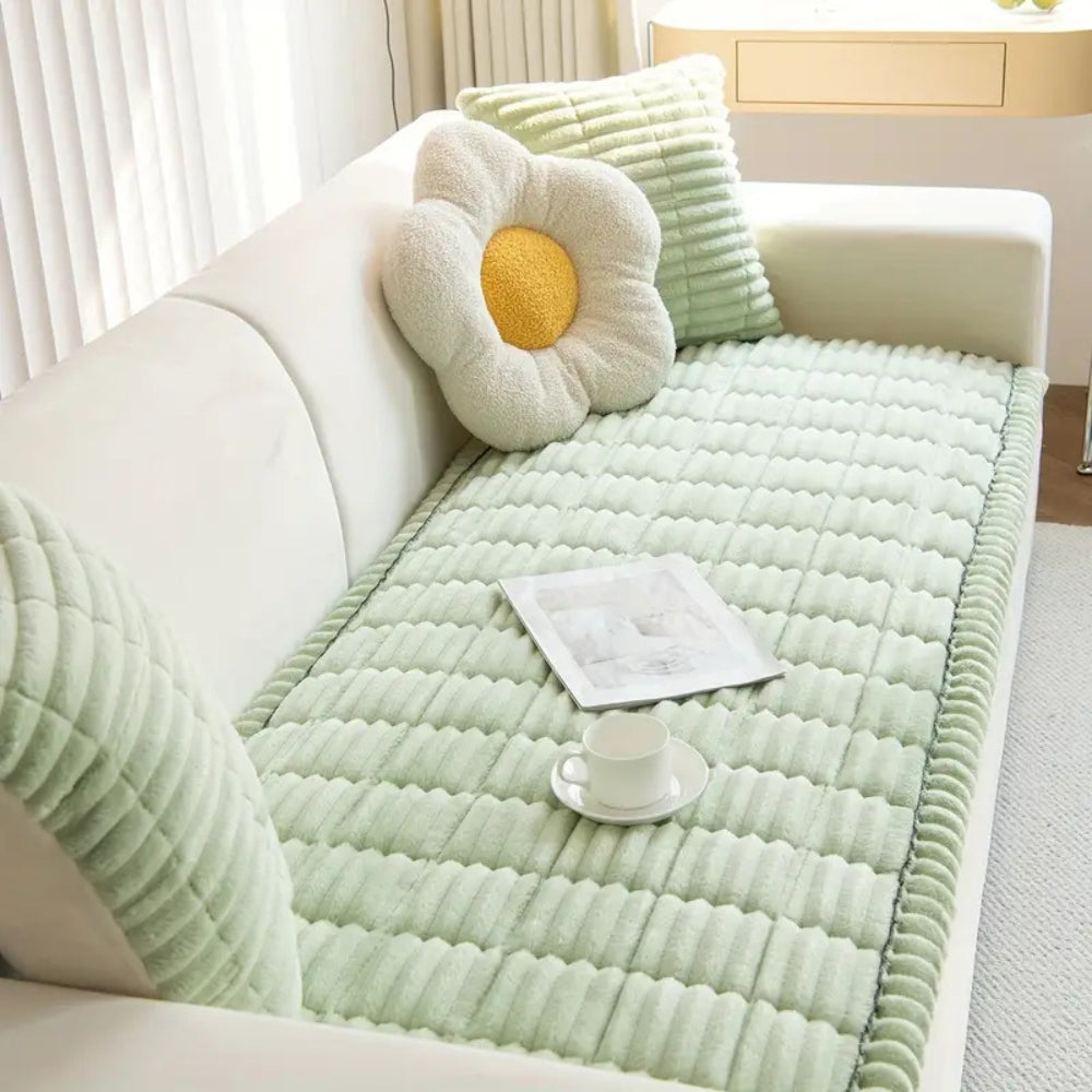 Amtn Club | Plush Pleated Edges Sofa Cover – Soft Stretch Couch Protector for Living Room