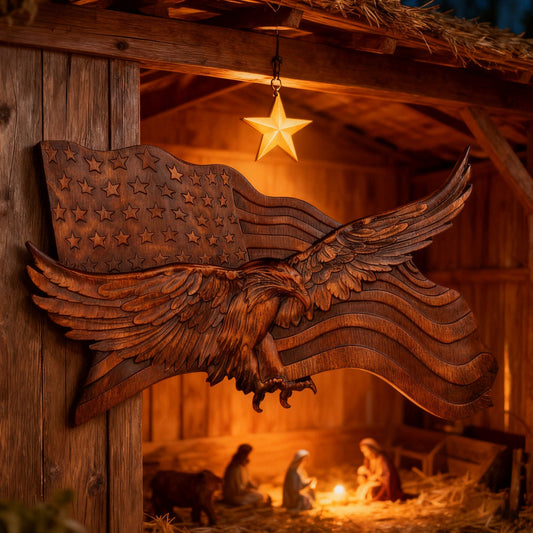 koadclo | Rustic American Flag Wall Art - Carved Eagle Wood Sculpture