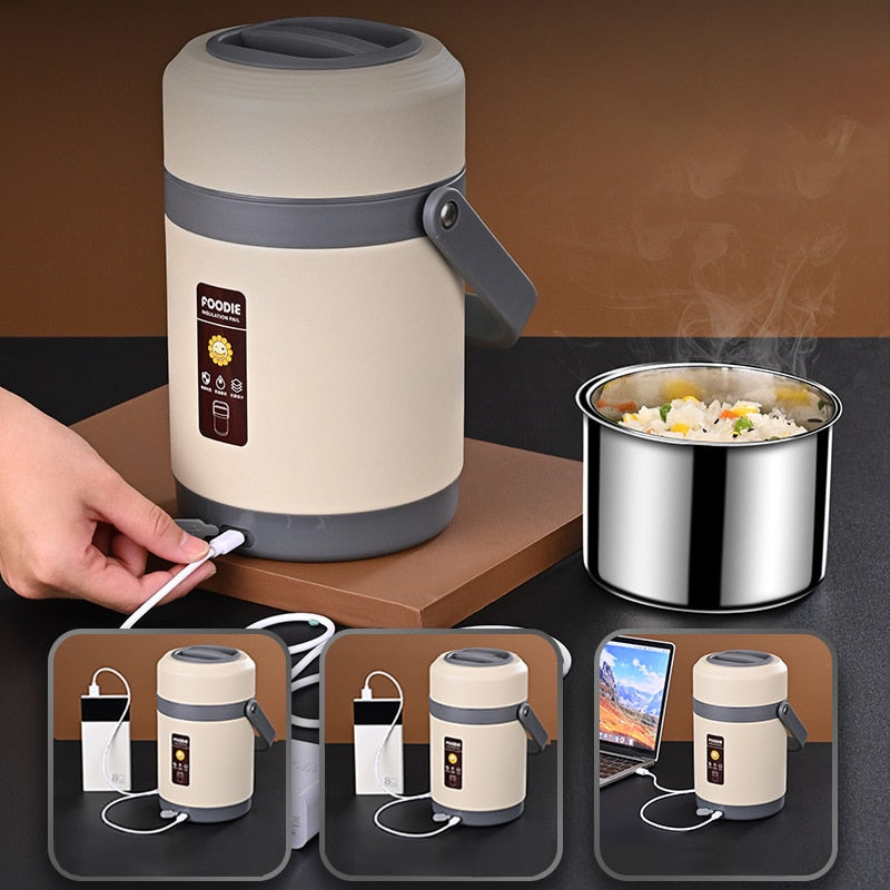koadclo | USB Heated Lunch Box – 304 Stainless Steel Portable Food Warmer for Work & Travel