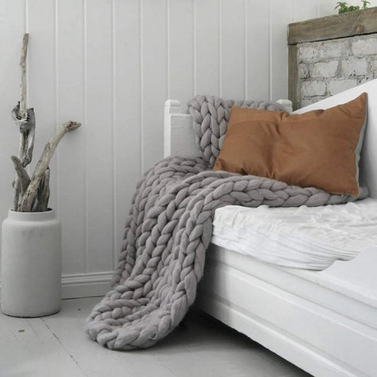 koadclo | Chunky Knit Blanket – Cozy Wool Blanket for Every Room – Soft & Warm for Sofa and Bed