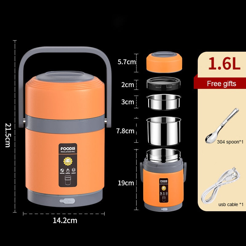 koadclo | USB Heated Lunch Box – 304 Stainless Steel Portable Food Warmer for Work & Travel