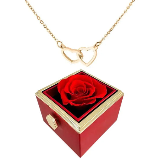 Koadclo | Heart Necklace with Rotating Rose Gift Box – Romantic Jewelry Set for Her