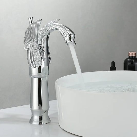 Koadclo | Swan Single Handle Golden Basin Faucet – Elegant Brass Bathroom Sink Tap