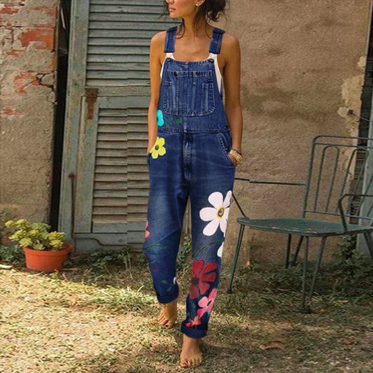 Sarah | Women’s Floral-Print Denim Jumpsuit