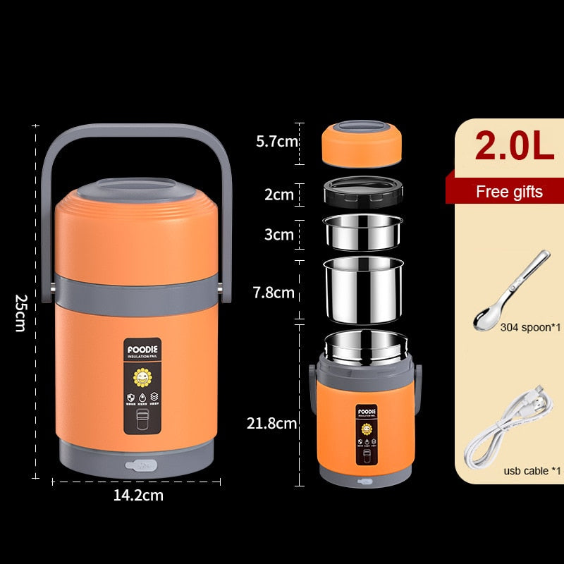 Amtn Club | USB Heated Lunch Box – 304 Stainless Steel Portable Food Warmer for Work & Travel