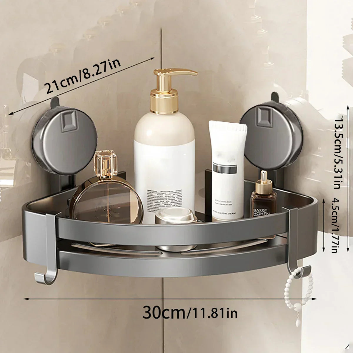 koadclo | No-Drill Suction Powered Corner Bathroom Organizer – Space-Saving Shower Storage Rack