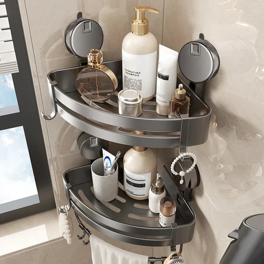 Amtn Club | No-Drill Suction Powered Corner Bathroom Organizer – Space-Saving Shower Storage Rack