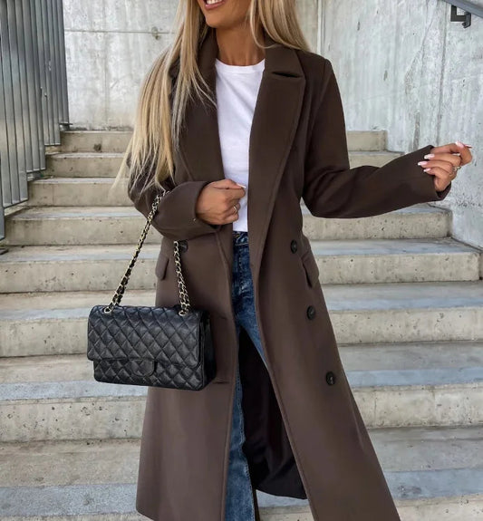 Sharlette | Women’s Long Lapel Button Front Coat