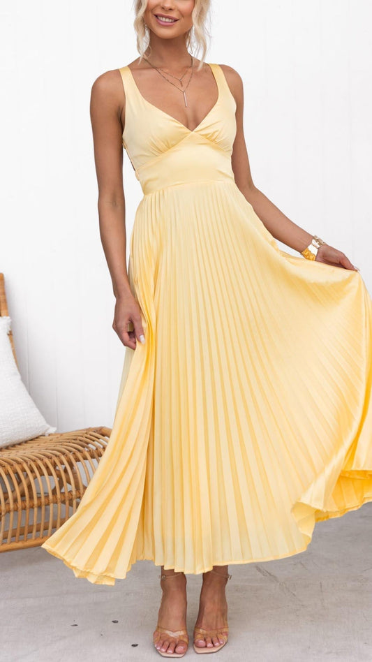 Solaria | Women’s Pleated Midi Dress in Sun Yellow
