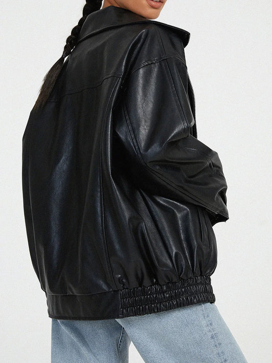 Zoiey | Women’s Oversized Leather Bomber Jacket