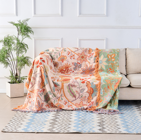 koadclo | Cotton Throw Blanket - Boho Floral Sofa Cover