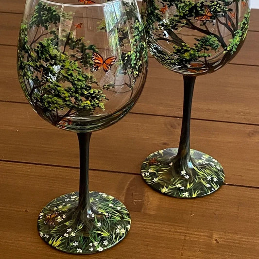 Amtn Club | Hand Painted Four Seasons Tree Wine Glasses – Unique Art Crystal Stemware Set