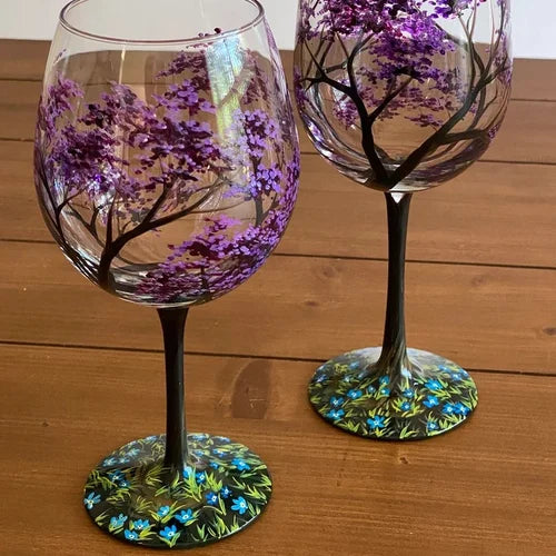 koadclo | Hand Painted Four Seasons Tree Wine Glasses – Unique Art Crystal Stemware Set