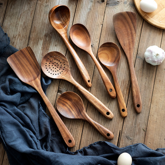 koadclo | Wooden Kitchen Utensils Set in Teak Finish