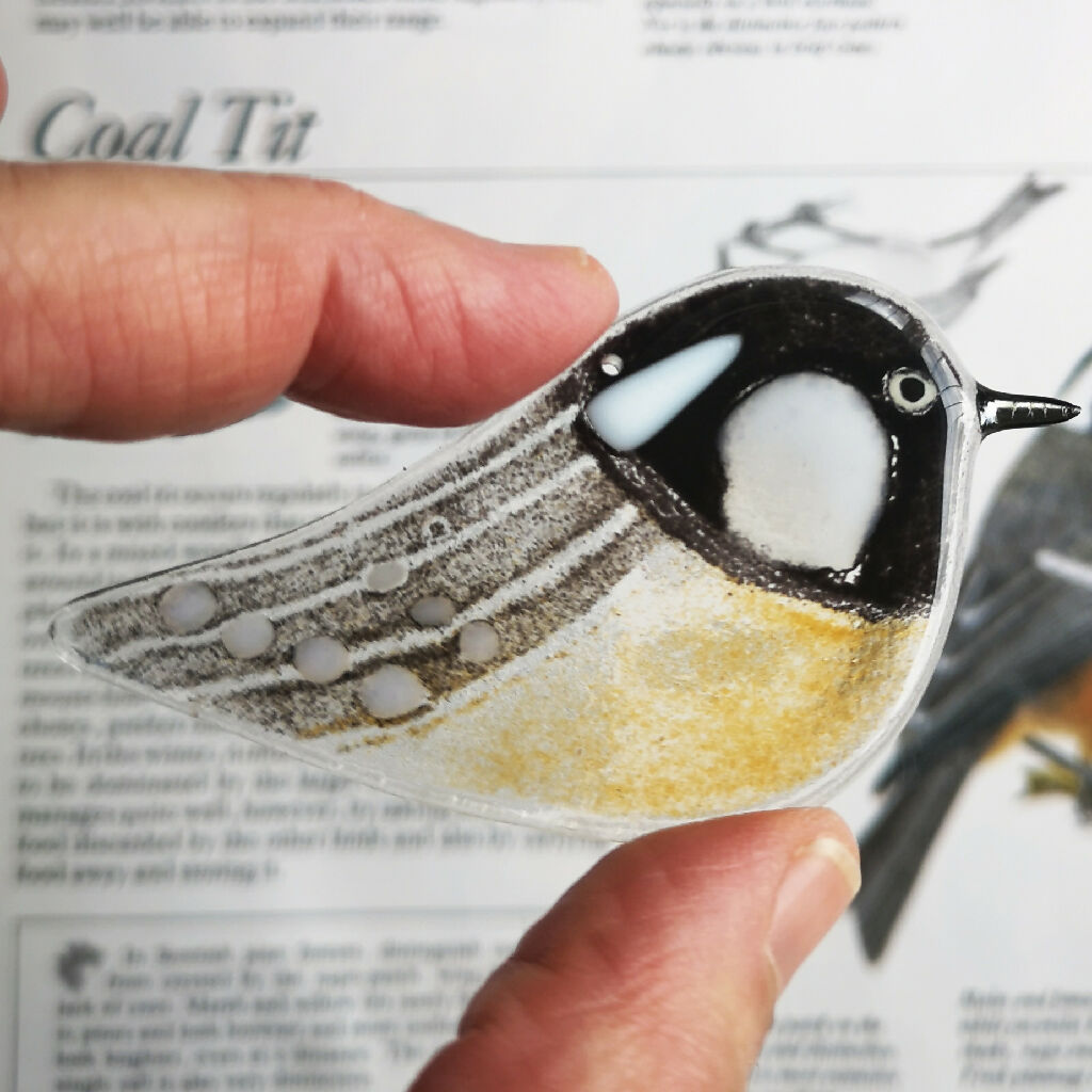 Emian | Coal-tit, a hanging glass bird decoration