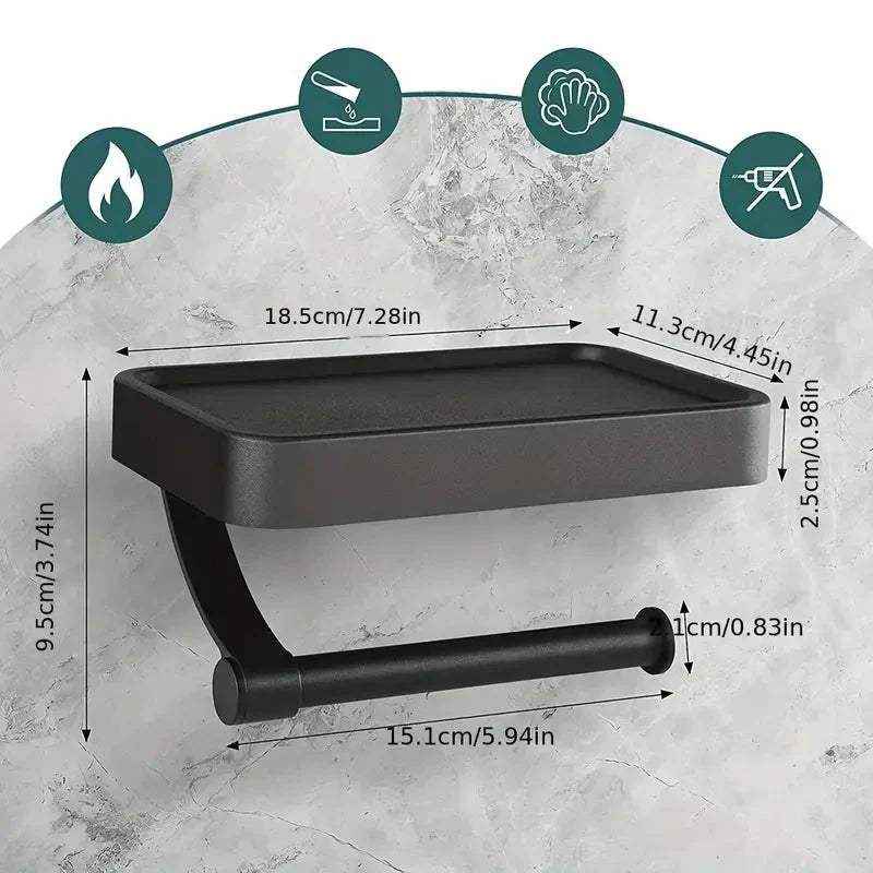koadclo | Toilet Roll Holder with Black Metal Shelf