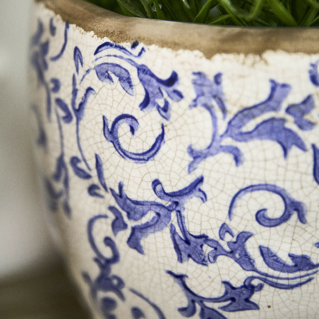 Emian | Vintage Style Solene Blue Botanical Indoor Outdoor Garden Planter