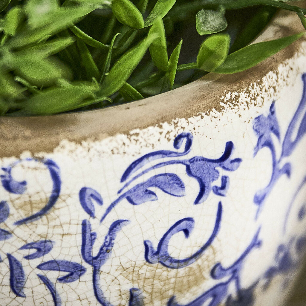 Emian | Vintage Style Solene Blue Botanical Indoor Outdoor Garden Planter